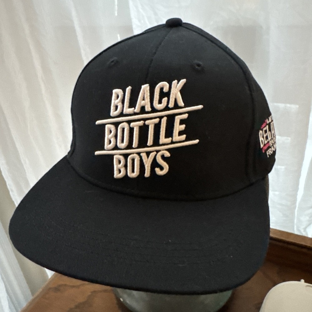 Black Bottle Boys Hat Cap Snap Back Black Advertising Mens Luc Belaire France
